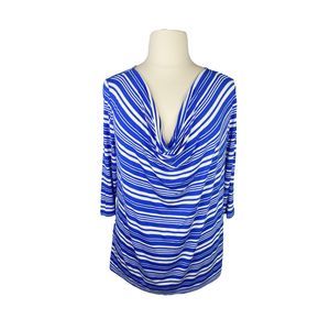 Lane Bryant Blue & White Striped Cowl Neck Blouse - Size 20